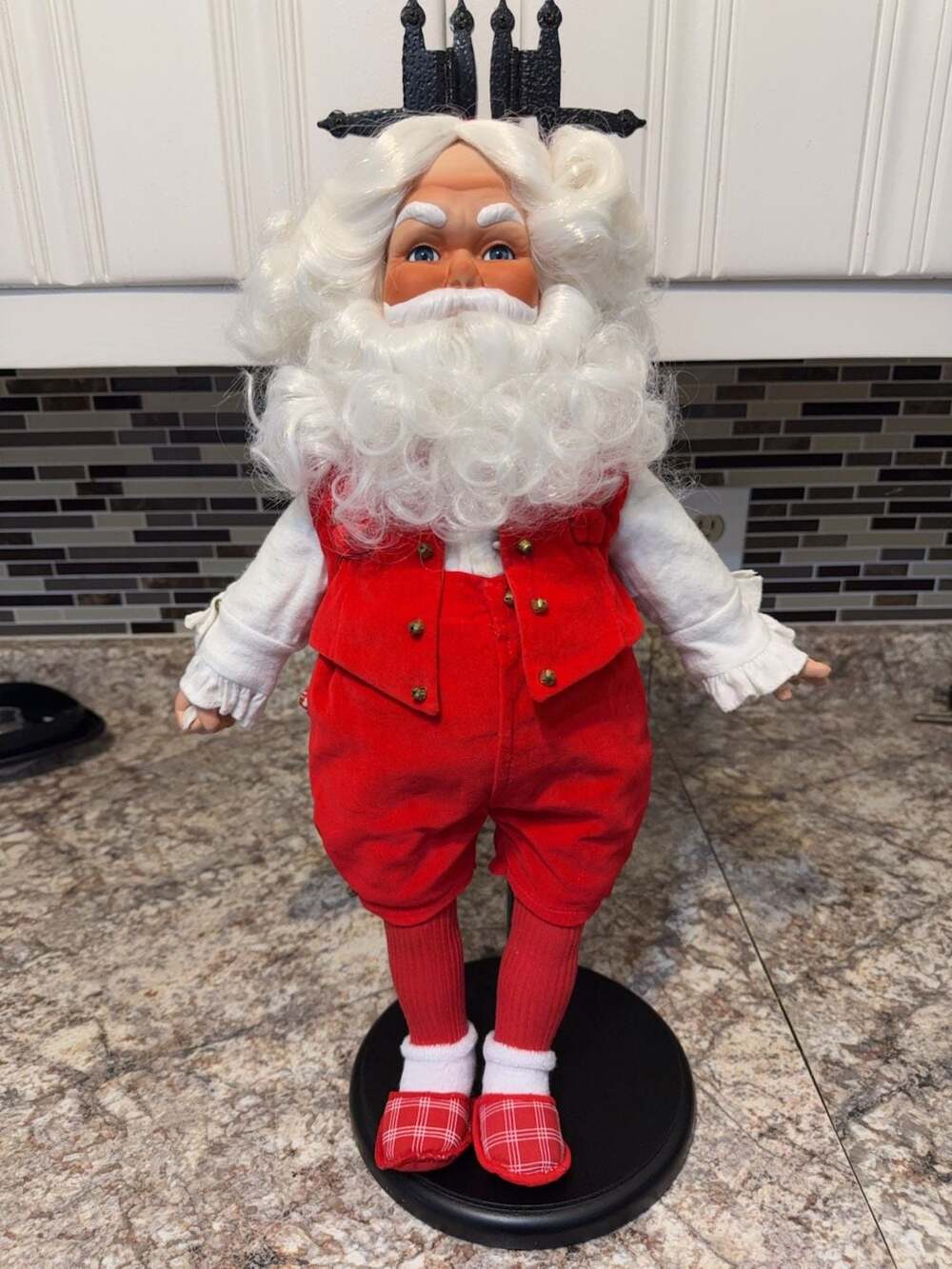 Vintage Porcelain Santa Claus Christmas Doll with Stand